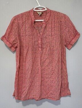 April Cornell Peachy Pink Floral Pintuck 100% Cotton Blouse Top Sz M